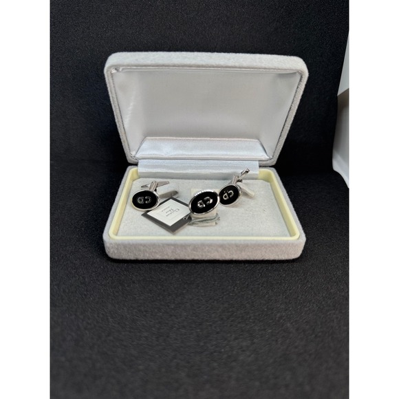 Vintage Christian Dior Monsieur Cufflinks Set Oval CD Logo in Original Box - Picture 1 of 7